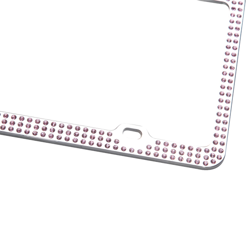 Chrome Metal License Plate Frame with Triple Row Pink Crystals